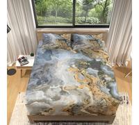 Set Lenzuola per Bambini, Lenzuolo con Angoli 160x200x30cm Piastrelle di Marmo Dorato Lenzuolo con Angoli Morbidi Traspirante con Tasca Profonda 30cm, Grigio Biancheria da Letto con 2 Federe