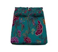 Set Lenzuola per Bambini, Lenzuolo con Angoli 160x200x30cm Vintageluxe Fiorisce Gli Uccelli Lenzuolo con Angoli Morbidi Traspirante con Tasca Profonda 30cm, Colorato Biancheria da Letto con 2 Federe