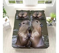 Set Lenzuola per Bambini, Lenzuolo con Angoli 180x200x30cm Animale Capibara Lenzuolo con Angoli Morbidi Traspirante con Tasca Profonda 30cm, Marrone Biancheria da Letto con 2 Federe
