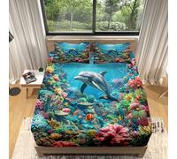 Set Lenzuola per Bambini, Lenzuolo con Angoli 90x200x30cm Delfino Vegetale Sottomarino Lenzuolo con Angoli Morbidi Traspirante con Tasca Profonda 30cm, Multicolore Biancheria da Letto con 2 Federe