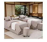 Set lenzuola per lettino da massaggio in cotone e lino, copriletto morbido di bellezza in 4 pezzi, biancheria da letto per fisioterapia da salone con Light Brown Square bedside 180*60cm(70.8*23.6in)