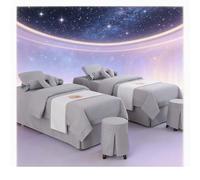 Set lenzuola per lettino da massaggio in cotone e lino, copriletto morbido di bellezza in 4 pezzi, biancheria da letto per fisioterapia da salone con fede grigio. Square bedside 185*80cm(72.8*31.5in）