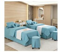 Set lenzuola per lettino da massaggio in cotone e lino, copriletto morbido di bellezza in 4 pezzi, biancheria da letto per fisioterapia da salone con fed Sky Blue Square bedside 180*60cm(70.8*23.6in)