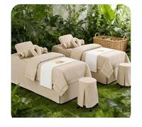 Set lenzuola per lettino da massaggio in cotone e lino, copriletto morbido di bellezza in 4 pezzi, biancheria da letto per fisioterapia da salone con feder Beige Square bedside 185*70cm (72.8*31.5in）