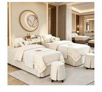 Set lenzuola per lettino da massaggio in cotone e lino, copriletto morbido di bellezza in 4 pezzi, biancheria da letto per fisioterapia da salone con fede bianco Square bedside 190*75cm (74.8*29.5in)