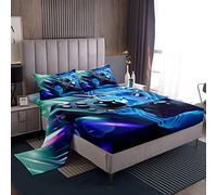 Set Lenzuola Per Ragazzi Gamepad Video Gioco Galaxy Gaming Controller in Blu Esagono Geometrico - 4 Pz Biancheria Da Letto Matrimoniale