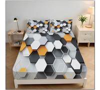 Set Lenzuola Singolo 3 Pezzi 90X190Cm, Lenzuola In Microfibra Di Poliestere Spazzolata. Lenzuolo Con Angoli Regolabili E 2 Federe. Geometria 3D Estetica Moderna