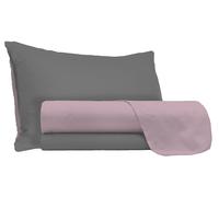 Set Lenzuola Singolo Sopra Sotto e Federe Doubleface Rosa Antico/Fumo