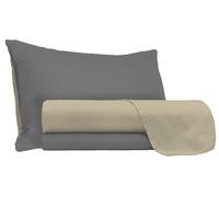 Set Lenzuola Sopra Sotto e Federe Doubleface Tortora/Fumo 1 Piazza e Mezzo