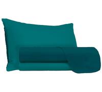 Set Lenzuola Sopra Sotto e Federe Doubleface Verde Petrolio/Verde Bottiglia 1 Piazza e Mezzo