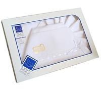 set lenzuolino 3 pz lettino da ricamare con inserti in san gallo (bianco)