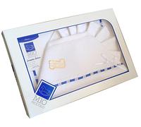 set lenzuolino 3 pz lettino da ricamare con inserti in san gallo (blu)