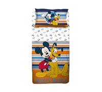 Set Lenzuolo Copriletto Singolo Mickey 100% Cotone, Completo Letto Copriletto, Lenzuolo da Sopra con Ribaltina + Lenzuolo da Sotto con Angoli + Federa