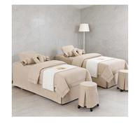Set lenzuolo da massaggio di lusso in lino di cotone spesso, copertura per salone di bellezza resistente alle rughe in 4 pezzi, biancheria da letto spa tra Beige Square bedside 190*80cm (74.8*31.5in)