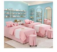 Set lenzuolo da massaggio di lusso in lino di cotone spesso, copertura per salone di bellezza resistente alle rughe in 4 pezzi, biancheria da letto spa tras rosa Square bedside 190*80cm (74.8*31.5in)