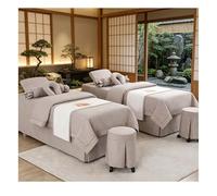 Set lenzuolo da massaggio di lusso in lino di cotone spesso, copertura per salone di bellezza resistente alle rughe in 4 pezzi, biancheria da letto s Light Brown Square bedside 190*70cm (74.8*27.5in)