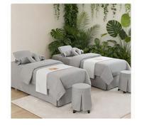 Set lenzuolo da massaggio in morbido cotone e lino, copriletto di lusso in 4 pezzi, per salone di bellezza, spessa copertura per fumigazione con federa p grigio. Square bedside 190*70cm (74.8*27.5in)