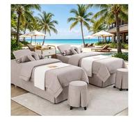Set lenzuolo da massaggio in morbido cotone e lino, copriletto di lusso in 4 pezzi, per salone di bellezza, spessa copertura per fumigazione con fede Light Brown Square bedside 190*75cm (74.8*29.5in)