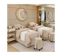 Set lenzuolo da massaggio in morbido cotone e lino, copriletto di lusso in 4 pezzi, per salone di bellezza, spessa copertura per fumigazione con federa per Beige Square bedside 185*70cm (72.8*31.5in）