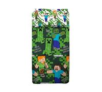 Set Lenzuolo Letto Singolo, Completo Letto Singolo Minecraft, Lenzuolo Sopra, Lenzuolo Con Angoli, Federa, Verde, 100% Cotone, Prodotto Ufficiale