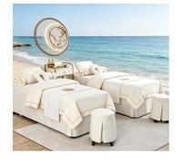 Set lenzuolo spa in misto cotone e lino Copri lettino da massaggio con foro per il viso, gonna da letto, federa copripiumino per salone di bellezza 4 pezzi bianco Square bedside 185*80cm(72.8*31.5in）