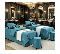 Set lenzuolo spa in misto cotone e lino Copri lettino da massaggio con foro per il viso, gonna da letto, federa copripiumino per salone di bellezza 4 p Lake Blue Square bedside 190*75cm (74.8*29.5in)