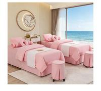 Set lenzuolo spa in misto cotone e lino Copri lettino da massaggio con foro per il viso, gonna da letto, federa copripiumino per salone di bellezza 4 pezzi rosa Square bedside 185*70cm (72.8*31.5in）