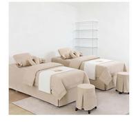 Set lenzuolo spa in misto cotone e lino Copri lettino da massaggio con foro per il viso, gonna da letto, federa copripiumino per salone di bellezza 4 pezzi Beige Square bedside 190*80cm (74.8*31.5in)