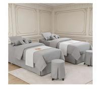 Set lenzuolo spa in misto cotone e lino Copri lettino da massaggio con foro per il viso, gonna da letto, federa copripiumino per salone di bellezza 4 pez grigio. Square bedside 190*70cm (74.8*27.5in)