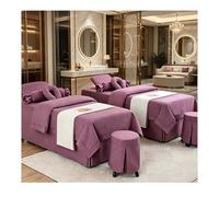 Set lenzuolo spa in misto cotone e lino Copri lettino da massaggio con foro per il viso, gonna da letto, federa copripiumino per salone di bellezza 4 pezzi Viola Square bedside 190*75cm (74.8*29.5in)