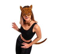 Set leopardo lusso carnevale con maschera, coda e papillon