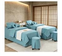 Set Lettino da massaggio per salone di bellezza Lenzuolo Gonna Copriletto SPA Copripiumino con federa, Coprisgabello 4 pezzi Sky Blue Square bedside 185 * 80cm(72.8 * 31.5in）