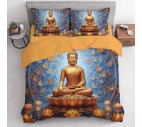 Set Letto Matrimoniale 3 Pezzi Statue Di Lanterne Sull'Acqua Blu cobalto | Copripiumino 200x200cm, 2 Federe 50×80cm, Arte Zen, Tessuto Morbido, con Chiusura Lampo, Facile da Lavare