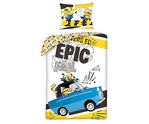 Set Letto MINIONS Trio Auto EPIC FAIL Copripiumino 140x200cm Federa Despicable Me Cattivissimo Me Cotone Multicolore