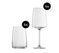 Zwiesel Glas Vivid Senses - Set di 8 bicchieri da vino e acqua, in confezione regalo, 535 ml, 500 ml, lavabili in lavastoviglie