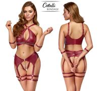 Set Lingerie Bondage Rosso Scuro con Reggicalze e Manette Inclusi