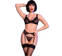 Set Lingerie Sexy 4 Pezzi Chilirose CR 4692 - Nero, taglia L
