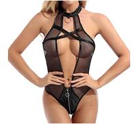 Set Lingerie Sexy Donna Vestitini Sexydonna Hot Lingerie Per Donne In Pelle Teddy Bodysuit Sexy Cutout V Collo Conunite Con Thong Set Donna Hot Aperto Black Xl