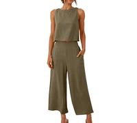 Set Lino Estivo Tuta Donna Completo Donna Taglie Forti Elegante Curvy Tinta Unita Casual Completo Pantalone Largo e Canotta Due Pezzi Tuta Completo Leggero Sportiva Set Offerta Cotone Cerimonia