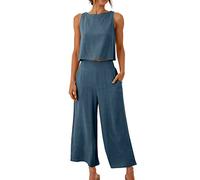 Set Lino Estivo Tuta Donna Elegante Curvy Taglie Forti Completo Casual Pantalone Largo Canotta Leggero Sportiva in Cotone Cerimonia