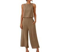 Set Lino Estivo Tuta Donna Taglie Forti Elegante Curvy Tinta Unita Casual Completo Pantalone Largo e Canotta Due Pezzi Leggero Sportiva in Cotone per Cerimonia