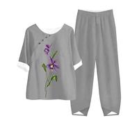 Set Lino Estivotuta Donna Larghi Cotone E Lino Coordinato Top E Pantaloni Elegante Estivo Leggera Tute Da Ginnastica Traspirante Palestra Set Spiaggia Primavera Comodo Jogging Jogging Tracksuit