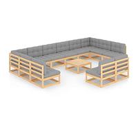 Set lounge da giardino 13 pezzi in legno massello di pino con cuscino - Mobili per esterni durevoli per terrazza e giardino, comodi sedute per attività ricreative all'aperto