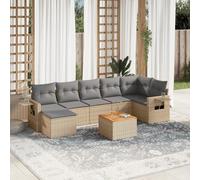 Set lounge da giardino 8 pezzi con cuscini, beige misto, rattan PE, contenitore con borsa impermeabile, piano in legno di acacia, tavolino pieghevole con alzata a gas, modulare