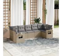 Set lounge da giardino da 7 pezzi con cuscini, beige, divano modulare in rattan PE da esterno, tavolino pieghevole con alzata a gas, contenitore con borsa impermeabile, rimovibile