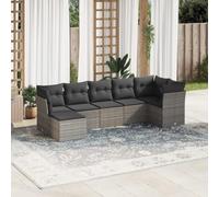 Set lounge da giardino da 7 pezzi con cuscini, grigio, realizzato in rattan PE, offre una borsa impermeabile sotto la seduta e federe rimovibili e lavabili.