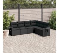 Set lounge da giardino in polyrattan nero 6 pezzi, mobili da giardino con cuscini, tavolino pieghevole con sollevamento a gas, contenitore con borsa impermeabile, design modulare