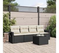 Set lounge da giardino in rattan nero PE 5 pezzi, cuscini da giardino, piano in vetro, divano da giardino modulare con sollevamento a gas