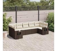 Set lounge da giardino marrone da 7 pezzi con cuscini, divano in rattan PE e tavolino laterale con alzata a gas, mobili modulari con cuscini spessi e fodere rimovibili per