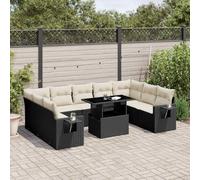 Set lounge da giardino modulare da 10 pezzi nero con cuscini, rattan PE, tavolo da pranzo regolabile tavolino da caffè, tavolino pieghevole con alzata a gas